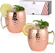 🍸 kitcherish moscow mule mugs - set of 2, large size 18 oz, hammered copper with stainless steel lining and gold brass handles - perfect gift set for cool drinks (2 pack) logo