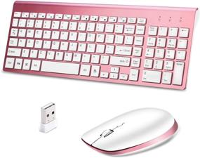 img 4 attached to 🌸 Lucloud Wireless Keyboard and Mouse Combo: Ultra-Thin, Portable, and Silent for Computer, Laptop, and Tablet (Pink Gold)