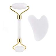 🌟 hotace white jade roller gua sha set, natural jade stone roller for facial beauty, face slimming lift and anti wrinkle skin care massager tools logo