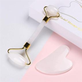 img 3 attached to 🌟 HOTACE White Jade Roller Gua Sha Set, Natural Jade Stone Roller for Facial Beauty, Face Slimming Lift and Anti Wrinkle Skin Care Massager Tools