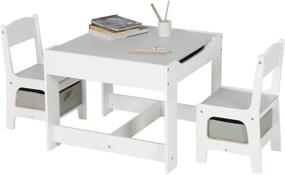 img 4 attached to 🎨 ADORNEVE Kids Table and Chair Set with Storage Drawer - 3 in 1 Activity Table Desk for Drawing, Reading, and Art Playroom (White & Gray)