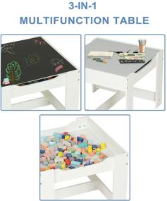 img 3 attached to 🎨 ADORNEVE Kids Table and Chair Set with Storage Drawer - 3 in 1 Activity Table Desk for Drawing, Reading, and Art Playroom (White & Gray)