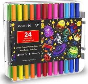 img 3 attached to 🖌️ Vibrant Dual Brush Pens Set for Adult Coloring Books - 24 Fine Tip Colored Markers for Art, Writing, and Sketching