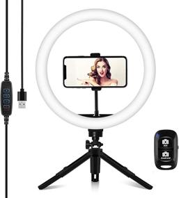 img 4 attached to 12-inch Desk Ring Light with Tripod Stand and Phone Holder: Professional LED Ring Light Kit for Live Streaming & YouTube Video with Dimmable Makeup Ringlight, 3 Light Modes and Wireless Bluetooth Remote