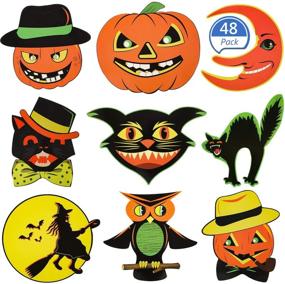 img 4 attached to 🎃 Страшно весело: 48 штук разноцветных вырезанных из тыквы, совы и луны для украшения класса на Хэллоуин.