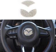 bling diamond crystal sticker steering wheel logo sign caps decorative for 2015-2020 mazda, diy steering wheel emblem trim covers logo