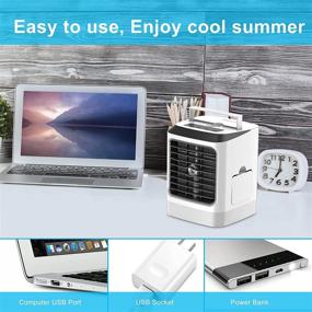 img 2 attached to Beswarmy Portable Air Cooler, Mini Personal Air Conditioner Fan with 3 Cooling Speeds and 7 Colors Night Light, Desktop Cooling Fan for Home Bedroom Office - Evaporative Air Cooler