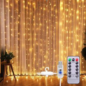 img 4 attached to 🌟 SUNNEST Curtain String Light 300 LED, 8 Lighting Modes Fairy Lights, Remote Control USB Powered Waterproof Lights for Christmas Bedroom Party Wedding Home Garden Wall Decorations, Warm White