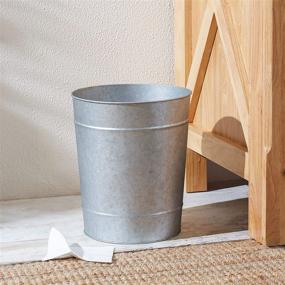 img 1 attached to 🗑️ Vintage Farmhouse Round Metal Wastebasket with Rustic Galvanized Steel Finish - Stylish Home/Bathroom Decorative Trash Can/Container/Bucket