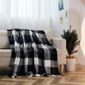 img 2 attached to 🧥 SOCHOW Buffalo Plaid Flannel Fleece Throw Blanket 50 × 60 Inches: Cozy Black/White Checkered Blanket for All-Season Comfort on Bed, Couch, Car