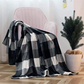 img 3 attached to 🧥 SOCHOW Buffalo Plaid Flannel Fleece Throw Blanket 50 × 60 Inches: Cozy Black/White Checkered Blanket for All-Season Comfort on Bed, Couch, Car