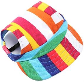 img 3 attached to 🐶 Petea Dog Hat: Pet Baseball Cap with Ear Holes and Chin Strap for Dogs and Cats - 4 Sizes, 5 Colors (Rainbow Stripe, M)