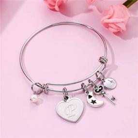 img 2 attached to 🎁 M MOOHAM Initial Charm Bracelets: Personalized Stainless Steel Bangle for Women - Perfect Birthday or Christmas Jewelry Gift for Women and Teen Girls