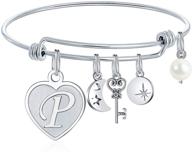 🎁 m mooham initial charm bracelets: personalized stainless steel bangle for women - perfect birthday or christmas jewelry gift for women and teen girls logo