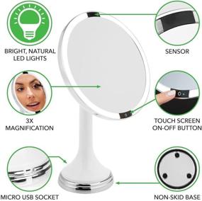img 1 attached to 💡 mDesign Large 8" Round LED Lighted Makeup Bathroom Vanity Mirror with Motion Sensor, 3X Magnification, Hands-Free, Rechargeable - White/Chrome, Cordless