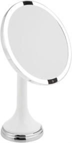 img 4 attached to 💡 mDesign Large 8" Round LED Lighted Makeup Bathroom Vanity Mirror with Motion Sensor, 3X Magnification, Hands-Free, Rechargeable - White/Chrome, Cordless