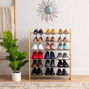 img 2 attached to 👠 IRIS USA 3-Tier Extendable Pine Wood and Metal Shoe Rack: Efficient and Stylish Storage Solution, Natural