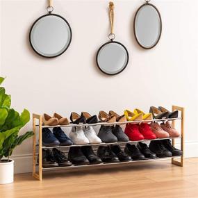 img 3 attached to 👠 IRIS USA 3-Tier Extendable Pine Wood and Metal Shoe Rack: Efficient and Stylish Storage Solution, Natural