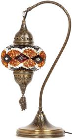 img 3 attached to 🌸 Exquisite Turkish Moroccan Tiffany Style Handmade Mosaic Lampshade for Bedside or Desk - Colorful Swan Neck Lamp in Brown Black (19")