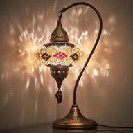 🌸 exquisite turkish moroccan tiffany style handmade mosaic lampshade for bedside or desk - colorful swan neck lamp in brown black (19") логотип