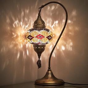 img 4 attached to 🌸 Exquisite Turkish Moroccan Tiffany Style Handmade Mosaic Lampshade for Bedside or Desk - Colorful Swan Neck Lamp in Brown Black (19")