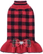 kyeese christmas dog sweater dress with leash hole, checkered turtleneck dog sweaters, and bowtie – enhance your dog's apparel with style логотип