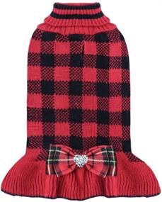 img 4 attached to KYEESE Christmas Dog Sweater Dress with Leash Hole, Checkered Turtleneck Dog Sweaters, and Bowtie – Enhance Your Dog's Apparel with Style