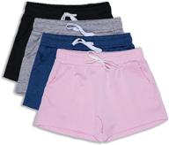 🏃 set of 4: girls' performance dry-fit running shorts with adjustable drawstring & pockets logo