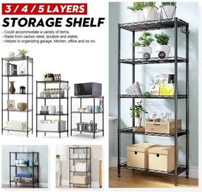 img 2 attached to 📦 MACRO GLOBE 5-Tier Changeable Assembly Carbon Steel Standing Shelf Units – Heavy Duty Shelving Unit with 350 lbs Loading Capacity – Wire Shelving Unit for Home and Kitchen – Size: 21.25" x 11.42" x 59.06" (Black)