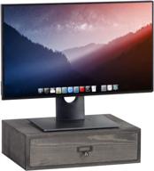 🖥️ mygift rustic grey wood monitor stand: stylish desk riser with convenient storage drawer for laptop and computer monitors логотип