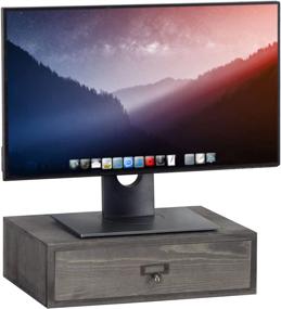 img 4 attached to 🖥️ MyGift Rustic Grey Wood Monitor Stand: Stylish Desk Riser with Convenient Storage Drawer for Laptop and Computer Monitors