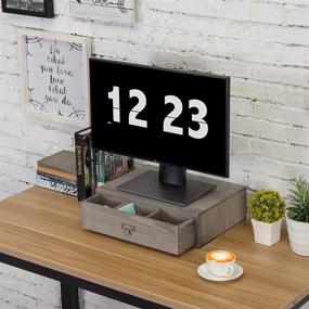 img 2 attached to 🖥️ MyGift Rustic Grey Wood Monitor Stand: Stylish Desk Riser with Convenient Storage Drawer for Laptop and Computer Monitors