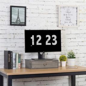 img 1 attached to 🖥️ MyGift Rustic Grey Wood Monitor Stand: Stylish Desk Riser with Convenient Storage Drawer for Laptop and Computer Monitors