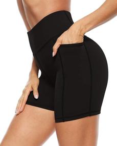 img 2 attached to AFITNE High Waist Yoga Shorts for Women with Pockets, Tummy Control, Non See-Through Fabric – Ideal for Athletic Workouts, Running