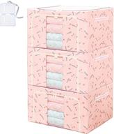 3 pack clear window storage bins boxes - large capacity foldable stackable organizer for bedding, clothes, closets, bedrooms - pink cherry, 22l, 3pcs logo