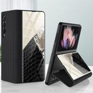 shieid galaxy z fold 3 5g case: leather cover with tempered glass, kickstand and boa pattern-1 compatibility logo