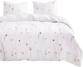 img 4 attached to Wake In Cloud - Floral Comforter Set with Tiny Flowers and Leaves Botanical Print on White Background - Soft Microfiber Bedding in Queen Size (3pcs)