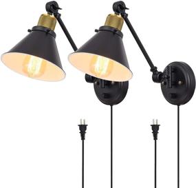 img 4 attached to 🔌 Set of 2 TRLIFE Plug in Wall Sconces - Dimmable Wall Lights with Plug in Cord and On/Off Switch, Swing Arm Wall Mounted Light - E26 Base, UL Listed