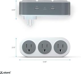 img 1 attached to Atomi Rotating Mini Surge Protector: 3-Outlet Power Strip, USB Charger, Wall Adapter - White