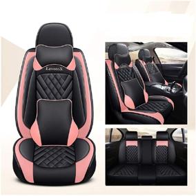 img 1 attached to JOJOHON Lucky Deer Car Seat Covers 5 Seats Full Set Universal Fit (L-Black-Pink)