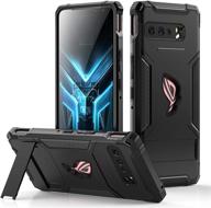 чехол mme для asus rog phone 3: совместим с air trigger, защита от падений по военному стандарту, подставка, защита камеры, пылезащитные заглушки и закаленное стекло 9d (черное) логотип