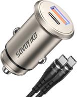 sovotiko usb c car charger: 38w super mini all metal fast adapter, pd&qc 3.0 dual port for quick charge compatible with iphone 12/11 pro max/xs/xr/x/8, galaxy s21/s20/s10/s9 logo