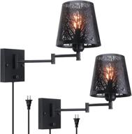 💡 black metal plug in wall sconces set of 2 - vintage swing arm wall lamp with plug-in cord for bedside and indoor doorway decor логотип