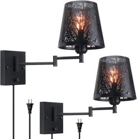 img 2 attached to 💡 Black Metal Plug in Wall Sconces Set of 2 - Vintage Swing Arm Wall Lamp with Plug-in Cord for Bedside and Indoor Doorway Decor