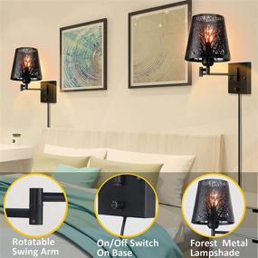 img 1 attached to 💡 Black Metal Plug in Wall Sconces Set of 2 - Vintage Swing Arm Wall Lamp with Plug-in Cord for Bedside and Indoor Doorway Decor