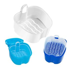 img 2 attached to 💙 Convenient Denture Care Set: 4 Pcs Denture Cups with Strainer Basket & Brush for Travel, Cleaning, and Overnight Soaking - Sort Blue/Green