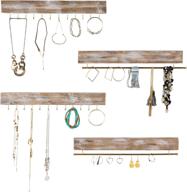 📿 rustic wall mounted jewelry organizer - large 17&#34; wide display with hanging hooks for rings, earrings, necklaces, bracelets. shabby chic wooden home decor - set of 4 (brown) логотип