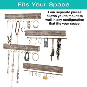 img 2 attached to 📿 Rustic Wall Mounted Jewelry Organizer - Large 17&#34; Wide Display with Hanging Hooks for Rings, Earrings, Necklaces, Bracelets. Shabby Chic Wooden Home Decor - Set of 4 (Brown)