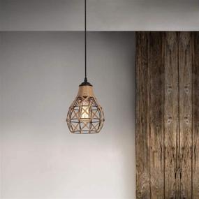 img 2 attached to 🔦 Rustic Industrial Woven Pendant Light - Adjustable Metal Hemp Rope Mini Pendant Lighting Fixture for Kitchen Island, Cafe, Bar, and Farmhouse - Black