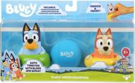 веселые и увлекательные игрушки для ванны bluey в виде трех пушистиков для игр в ванной время. логотип